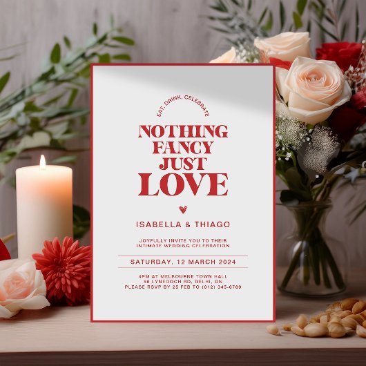 Moderne monochroom Rood Niets fancy, gewoon liefde Save The Date