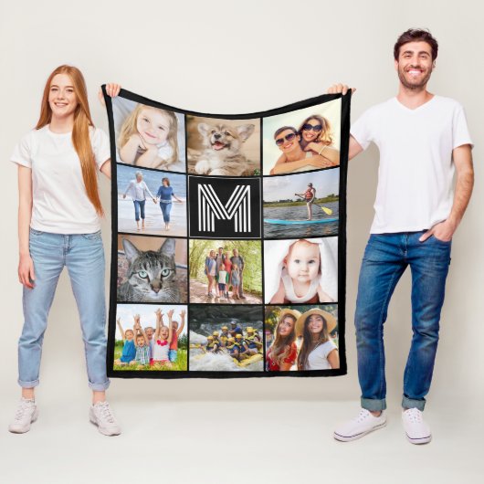 Moderne monogram 11 Aangepaste kleurenfoto's Fleece Deken (In situ)