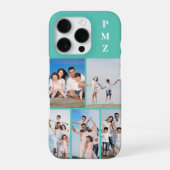 Moderne Monogram 5 Foto Collage Aqua Blauw Teal iPhone Hoesje (Achterkant)