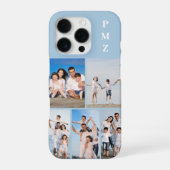 Moderne Monogram 5 Foto Collage Babyblauw iPhone Hoesje (Achterkant)