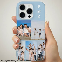 Moderne Monogram 5 Foto Collage Babyblauw iPhone 16 Pro Hoesje