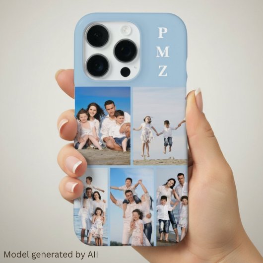 Moderne Monogram 5 Foto Collage Babyblauw iPhone Hoesje