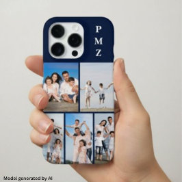 Moderne Monogram 5 Foto Collage Donker Marineblauw iPhone 16 Pro Hoesje