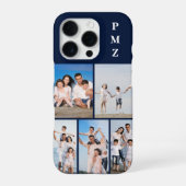 Moderne Monogram 5 Foto Collage Donker Marineblauw iPhone Hoesje (Achterkant)