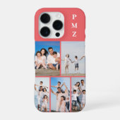 Moderne Monogram 5 Foto Collage Koraal Roze iPhone Hoesje (Achterkant)