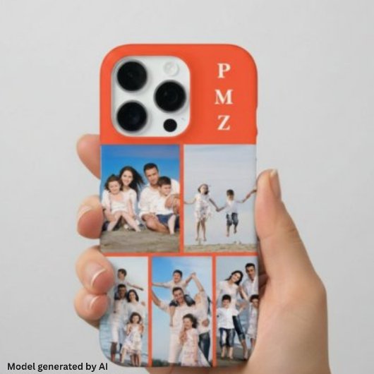 Moderne Monogram 5 Foto Collage Persimmon Oranje iPhone Hoesje