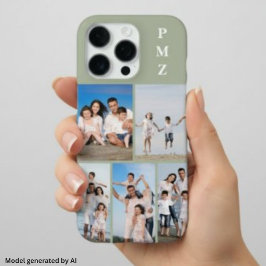 Moderne Monogram 5 Foto Collage Saliegroen iPhone 16 Pro Hoesje