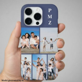 Moderne Monogram 5 Foto Collage Schemerblauw iPhone 16 Pro Hoesje