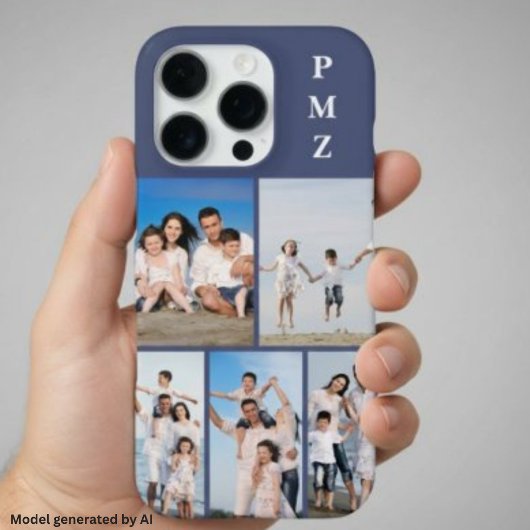 Moderne Monogram 5 Foto Collage Schemerblauw iPhone Hoesje