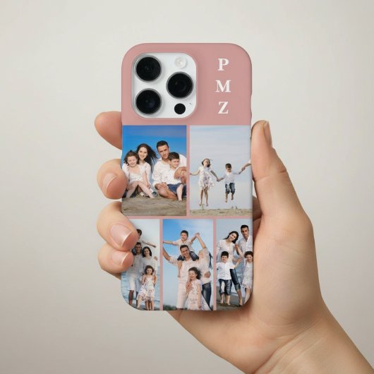Moderne Monogram 5 Foto Collage Stof Roze iPhone Hoesje