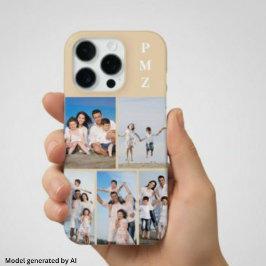 Moderne Monogram 5 Foto Collage Zand Crème Beige iPhone 16 Pro Hoesje