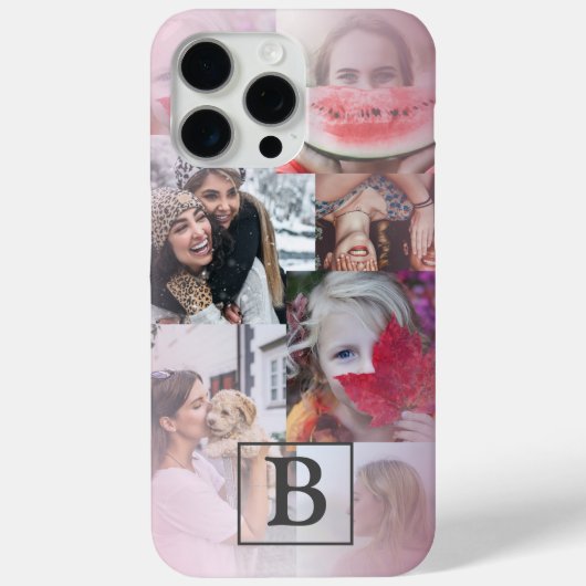 Moderne monogram 6 foto collage blush roze Case-Mate iPhone case (Achterkant)