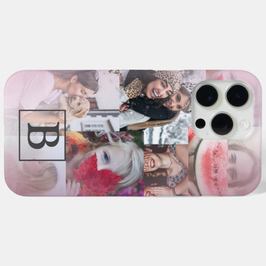 Moderne monogram 6 foto collage blush roze Case-Mate iPhone case (Achterkant (horizontaal))