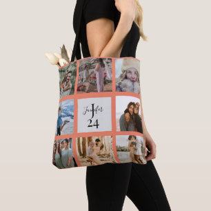 Moderne Monogram 8 Foto Aangepaste Naam en leeftij Tote Bag