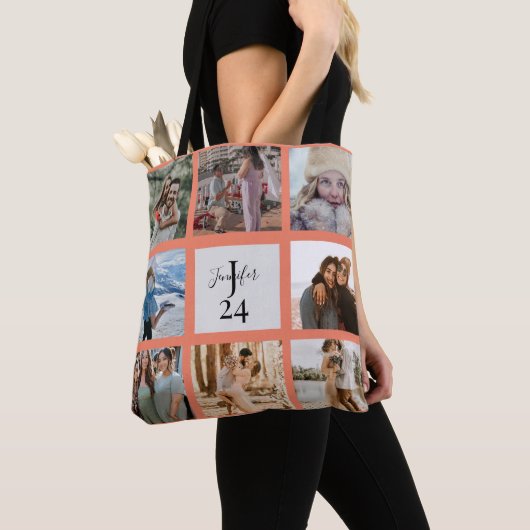 Moderne Monogram 8 Foto Aangepaste Naam en leeftij Tote Bag (Dichtbij)