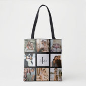 Moderne Monogram 8 Fotocollage Aangepaste naam Tote Bag (Voorkant)