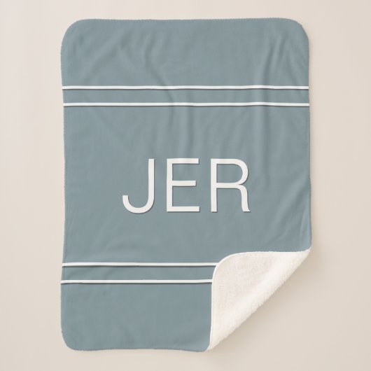 Moderne Monogram Aangepaste Beginletters Blauw & W Sherpa Deken (Voorkant)