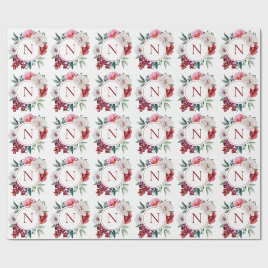 Moderne Monogram Aangepaste Bloemige Bruiloft Cadeaupapier (Vlak)