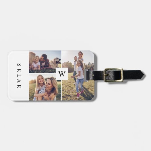 Moderne monogram Aangepaste fotocollage Bagagelabel (Voorkant horizontaal)