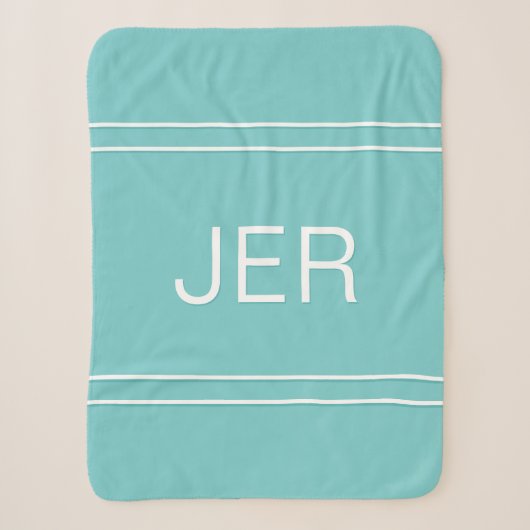 Moderne monogram aangepaste initialen aqua & wit sherpa deken (Voorkant)