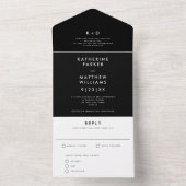 Moderne Monogram Aangepaste Kleur Zwart Trouwen All In One Uitnodiging (Binnen)