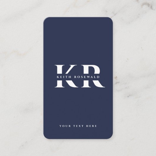 Moderne Monogram Aangepaste Naam Donker Navy Blauw Visitekaartje (Voorkant)