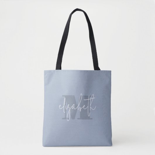 Moderne Monogram Aangepaste naam Dusty Blue Tote Bag (Voorkant)