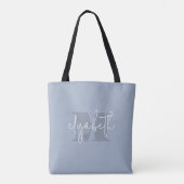 Moderne Monogram Aangepaste naam Dusty Blue Tote Bag (Achterkant)