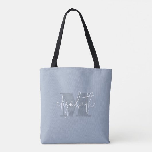 Moderne Monogram Aangepaste naam Dusty Blue Tote Bag (Achterkant)