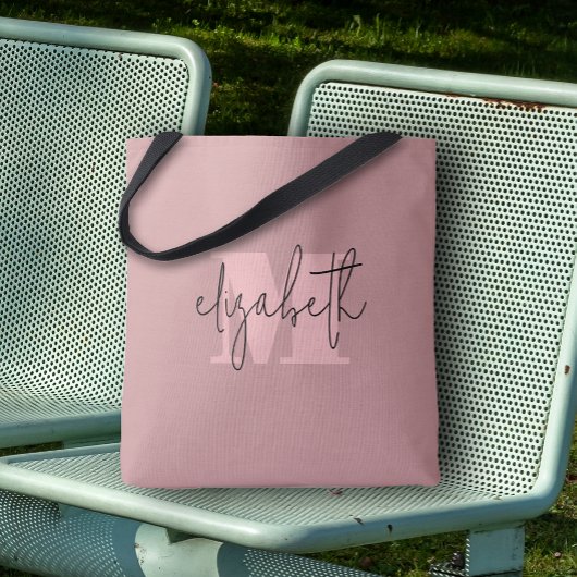 Moderne Monogram Aangepaste naam Dusty Roos Tote Bag