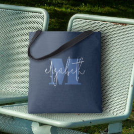 Moderne Monogram Aangepaste naam Marine Blauw Tote Bag