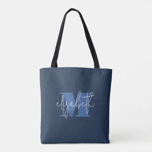 Moderne Monogram Aangepaste naam Marine Blauw Tote Bag (Achterkant)