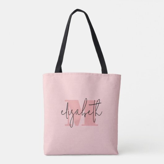 Moderne Monogram Aangepaste Naam Roze Tote Bag (Achterkant)