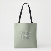 Moderne Monogram Aangepaste Naam Sage Groen Tote Bag (Voorkant)