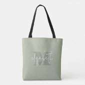 Moderne Monogram Aangepaste Naam Sage Groen Tote Bag (Achterkant)