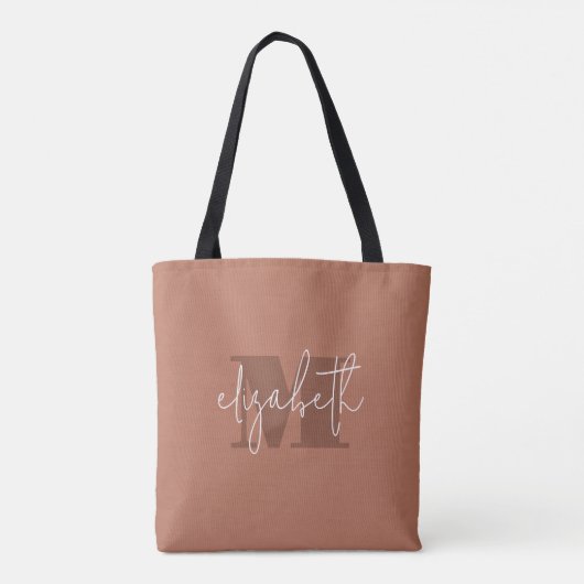 Moderne Monogram Aangepaste naam Terracotta Tote Bag (Achterkant)