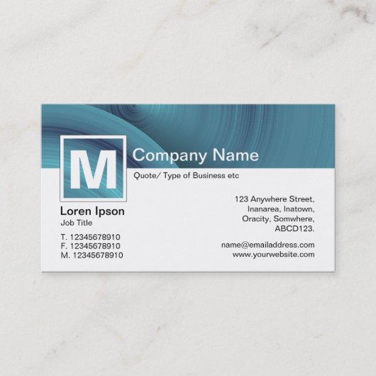 Moderne monogram - Abstracte wielen - blauw Visitekaartje (Voorkant)