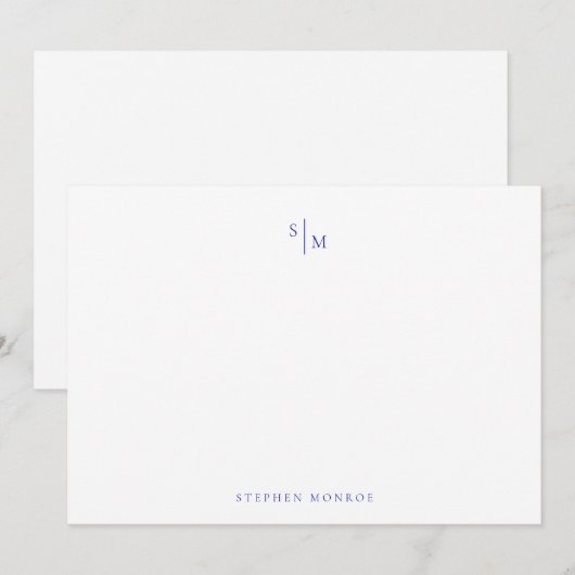 Moderne Monogram admiral Blue Correspondence Note Notitiekaartje (Voorkant / Achterkant)