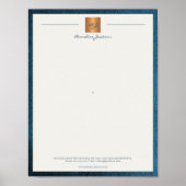 Moderne monogram afdrukbare briefhoofd blauw goud poster (Voorkant)