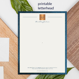 Moderne monogram afdrukbare briefhoofd blauw goud poster