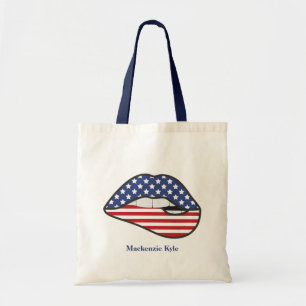 Moderne Monogram Amerikaanse Vlag Lippen Tote Bag