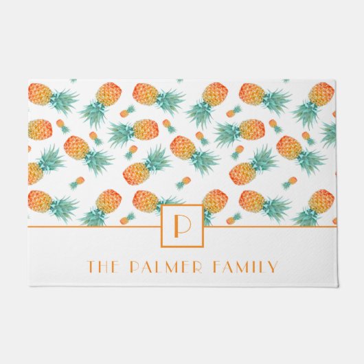 Moderne Monogram Ananas Fruit Patroon Deurmat (Voorkant)