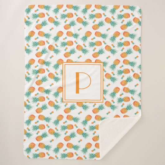 Moderne Monogram Ananas Fruit Patroon Sherpa Deken (Voorkant)