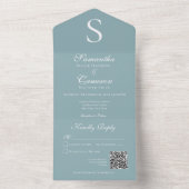 Moderne monogram Aqua Blue QR-code All In One Uitnodiging (Binnen)