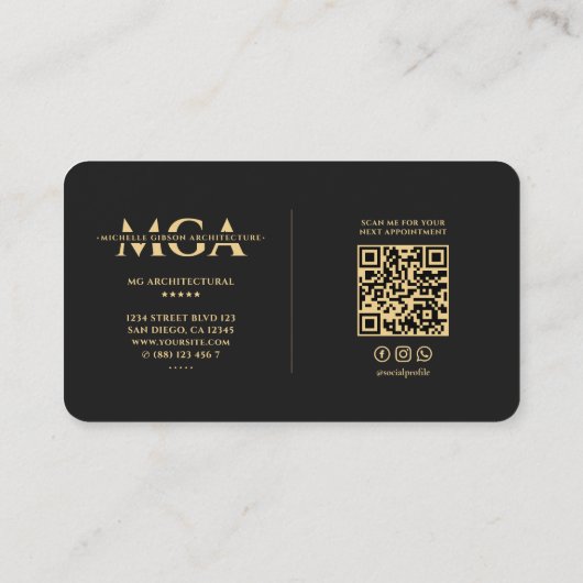 Moderne Monogram Architectuur Constructie Zwart Visitekaartje (Achterkant)