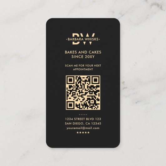 Moderne Monogram Bakker Cateraar Zwart Gouden Whis Visitekaartje (Achterkant)