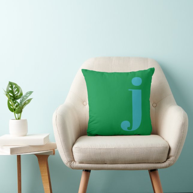 Moderne Monogram Beginletter Blauw Groen  Kussen (Stoel)
