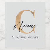Moderne Monogram Beginletter C & Naam Persoonlijk Wijn Etiket (Enkel label)