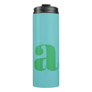 Moderne monogram beginletter in blauw en groen thermosbeker
