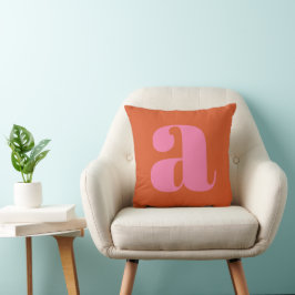 Moderne Monogram Beginletter Roze en Oranje  Kussen